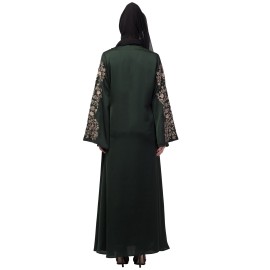 Nazneen Neck and Sleeve Resham Embroidered  A line Party Abaya