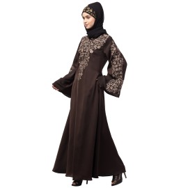 Nazneen Neck and Sleeve Resham Embroidered  A line Party Abaya