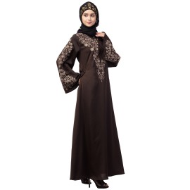 Nazneen Neck and Sleeve Resham Embroidered  A line Party Abaya