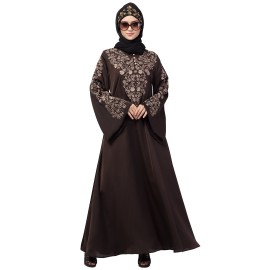 Nazneen Neck and Sleeve Resham Embroidered  A line Party Abaya