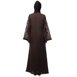 Nazneen Neck and Sleeve Resham Embroidered  A line Party Abaya