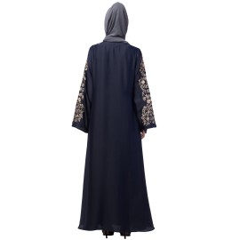 Nazneen Neck and Sleeve Resham Embroidered  A line Party Abaya