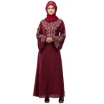 Nazneen Neck and Sleeve Resham Embroidered  A line Party Abaya