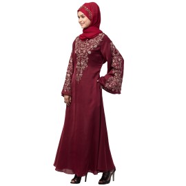 Nazneen Neck and Sleeve Resham Embroidered  A line Party Abaya