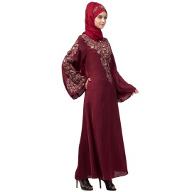 Nazneen Neck and Sleeve Resham Embroidered  A line Party Abaya