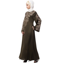 Nazneen Neck and Sleeve Resham Embroidered  A line Party Abaya