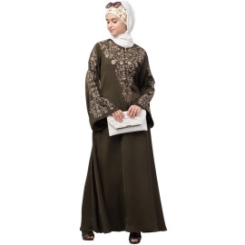 Nazneen Neck and Sleeve Resham Embroidered  A line Party Abaya