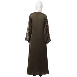 Nazneen Neck and Sleeve Resham Embroidered  A line Party Abaya