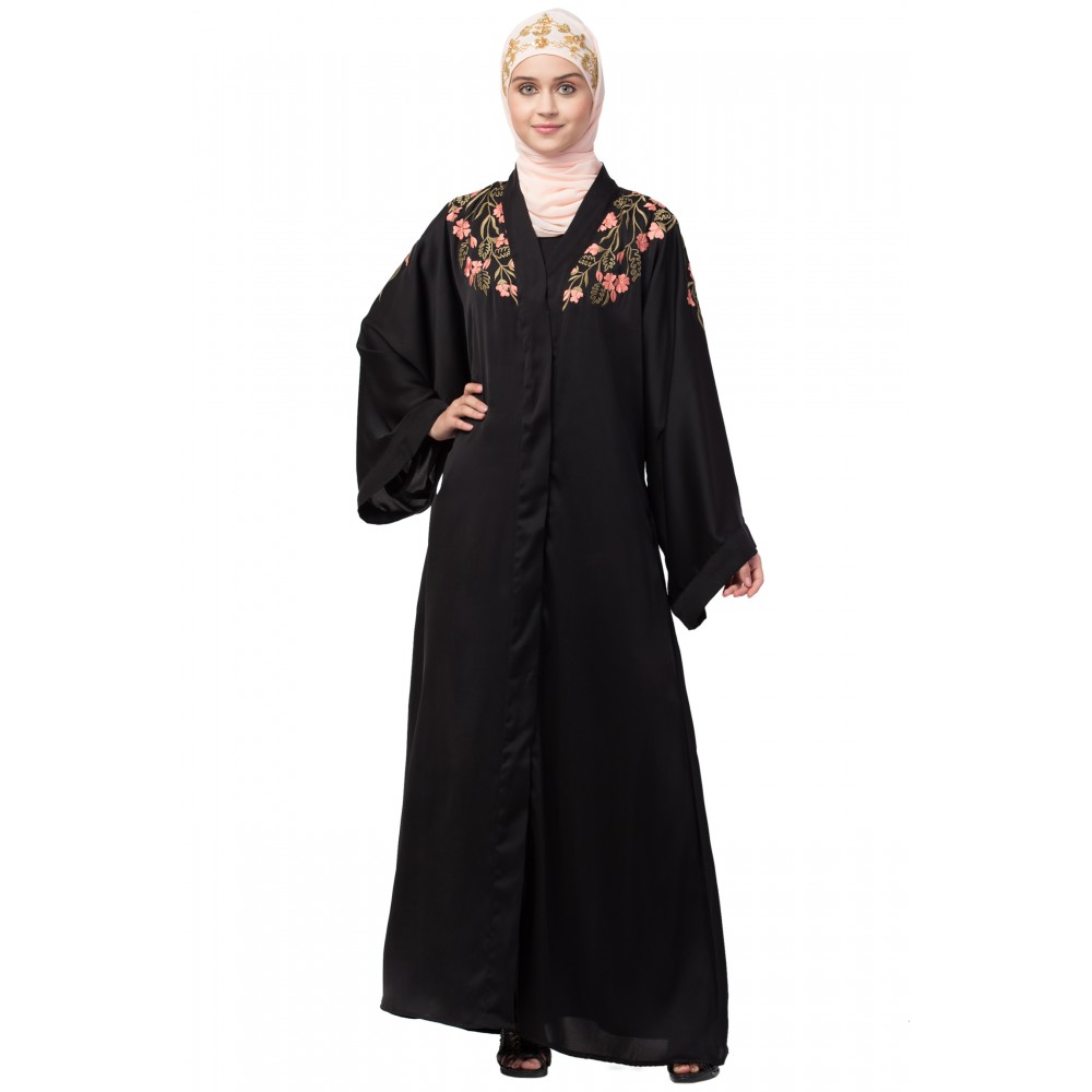 Nazneen Front to back Resham embroidery front open Abaya