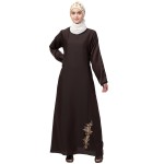 Nazneen Bottom Embroidery Contrast Piping Abaya