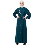 Nazneen Front Open Side embroidery Contrast Button Abaya
