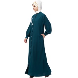 Nazneen Front Open Side embroidery Contrast Button Abaya