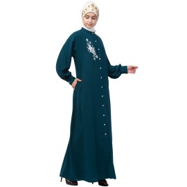 Nazneen Front Open Side embroidery Contrast Button Abaya