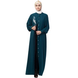 Nazneen Front Open Side embroidery Contrast Button Abaya