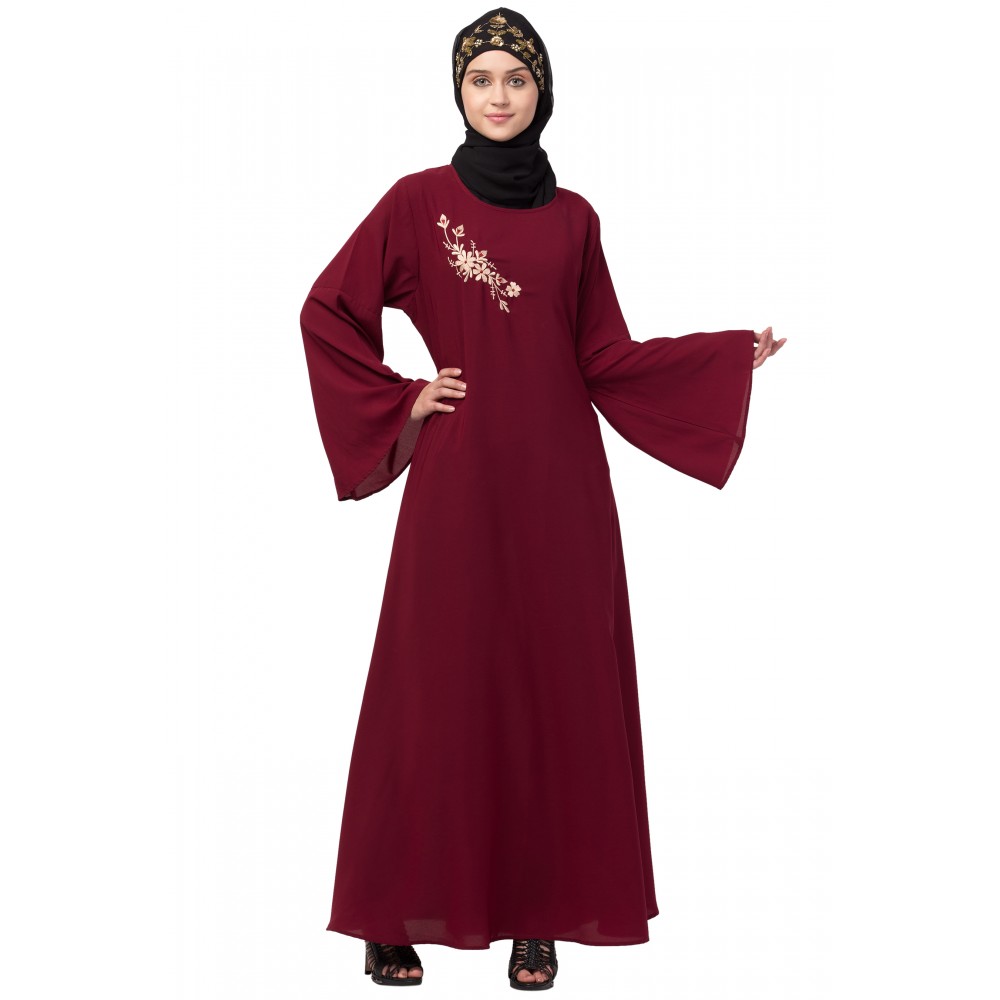 Nazneen Side Resham Embroidery Bell sleeve A line Abaya