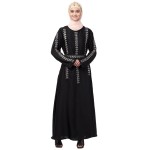 Nazneen Front , back , Sleeve and belt hand embroidery A line Abaya