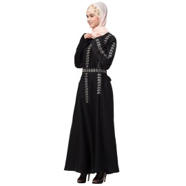 Nazneen Front , back , Sleeve and belt hand embroidery A line Abaya