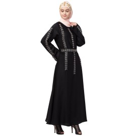 Nazneen Front , back , Sleeve and belt hand embroidery A line Abaya