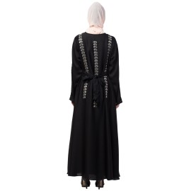 Nazneen Front , back , Sleeve and belt hand embroidery A line Abaya