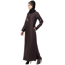 Nazneen side  embroidery contrast piping Abaya