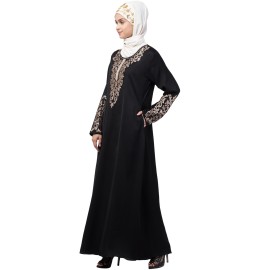 Nazneen Front and Sleeve Resham embroidered A line Abaya
