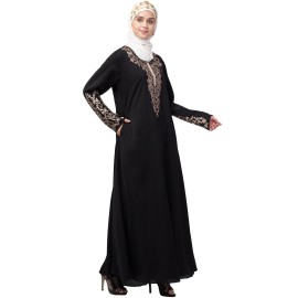 Nazneen Front and Sleeve Resham embroidered A line Abaya