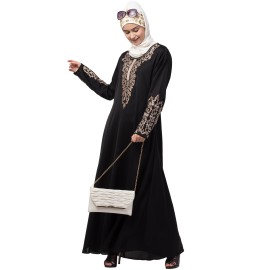 Nazneen Front and Sleeve Resham embroidered A line Abaya