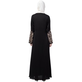 Nazneen Front and Sleeve Resham embroidered A line Abaya