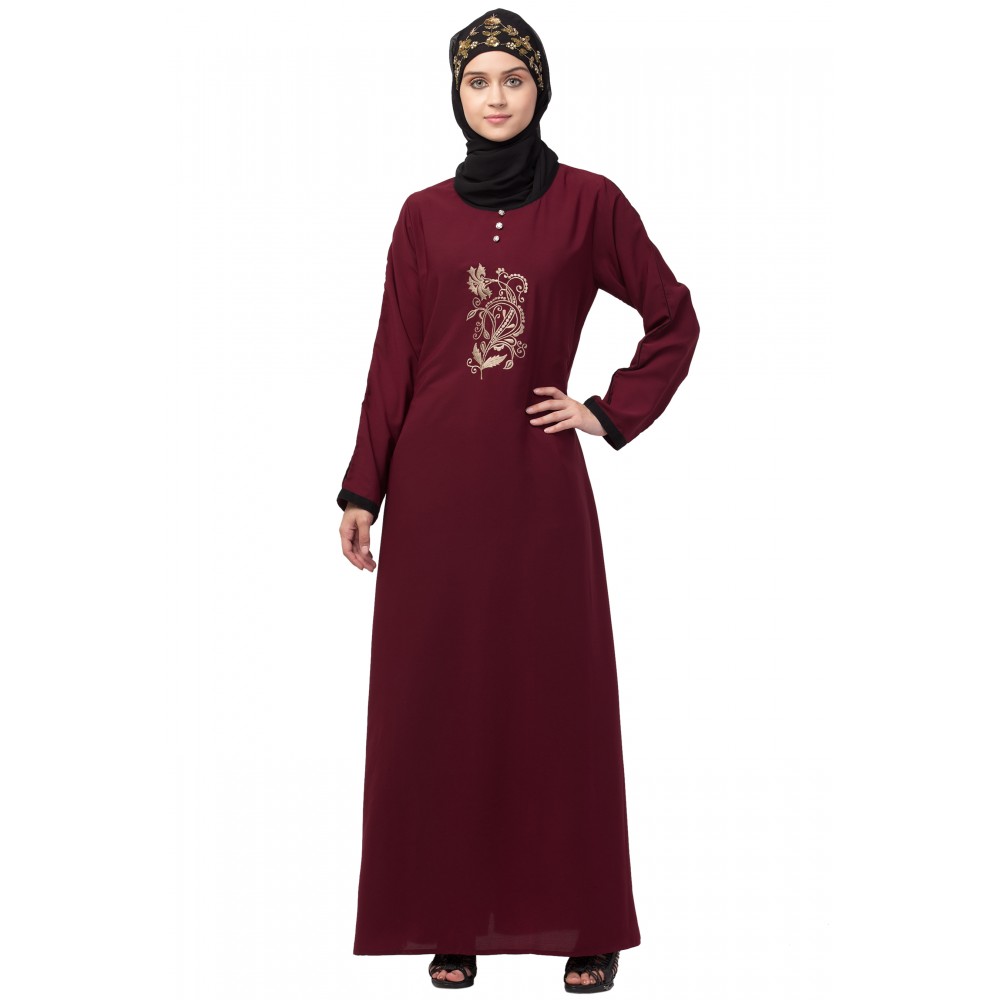 Nazneen Center embroidery contrast piping Abaya