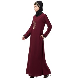 Nazneen Center embroidery contrast piping Abaya