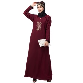 Nazneen Center embroidery contrast piping Abaya