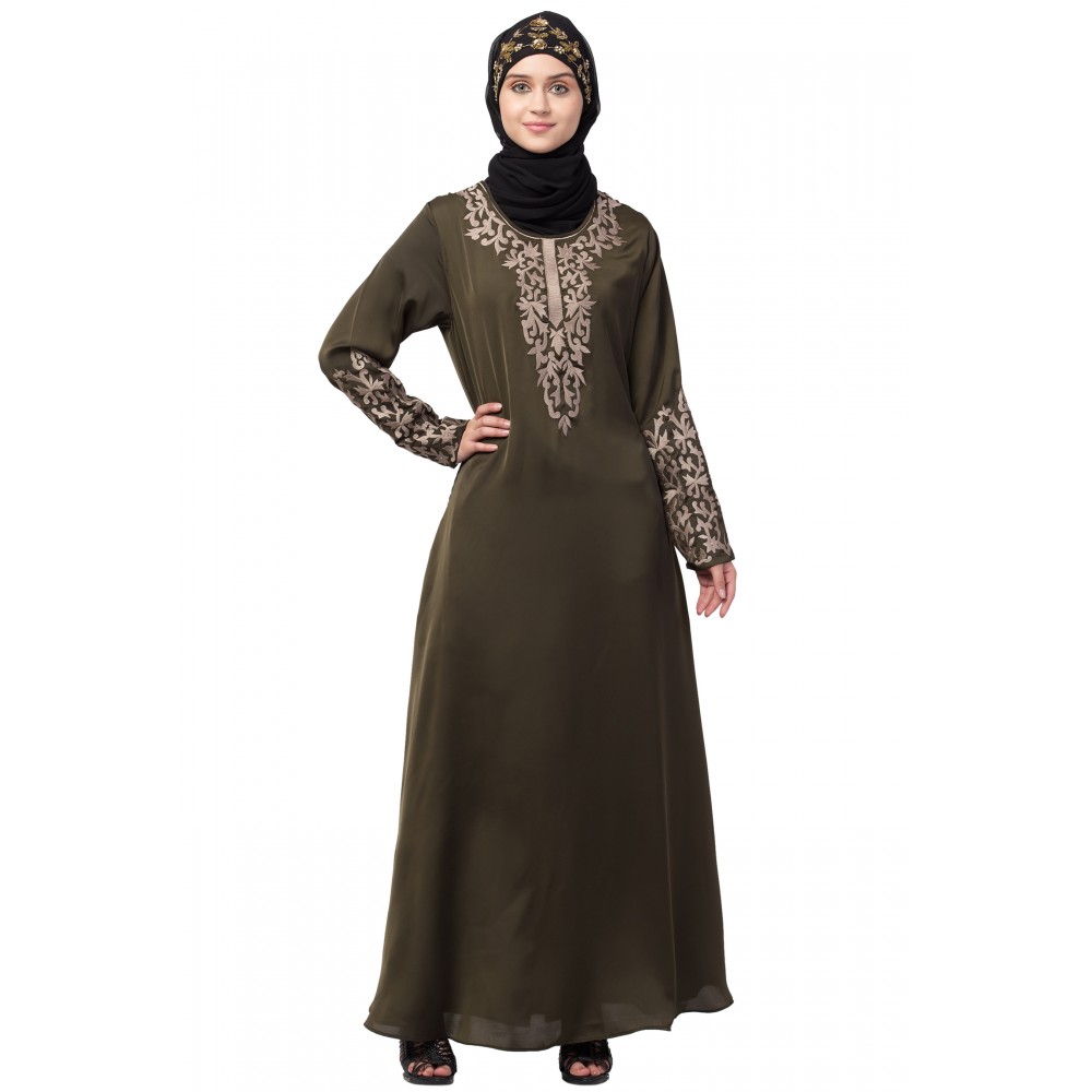 Nazneen Front and Sleeve Resham embroidered A line Abaya