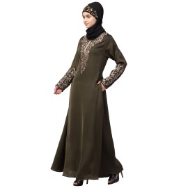 Nazneen Front and Sleeve Resham embroidered A line Abaya