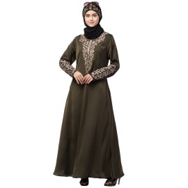 Nazneen Front and Sleeve Resham embroidered A line Abaya