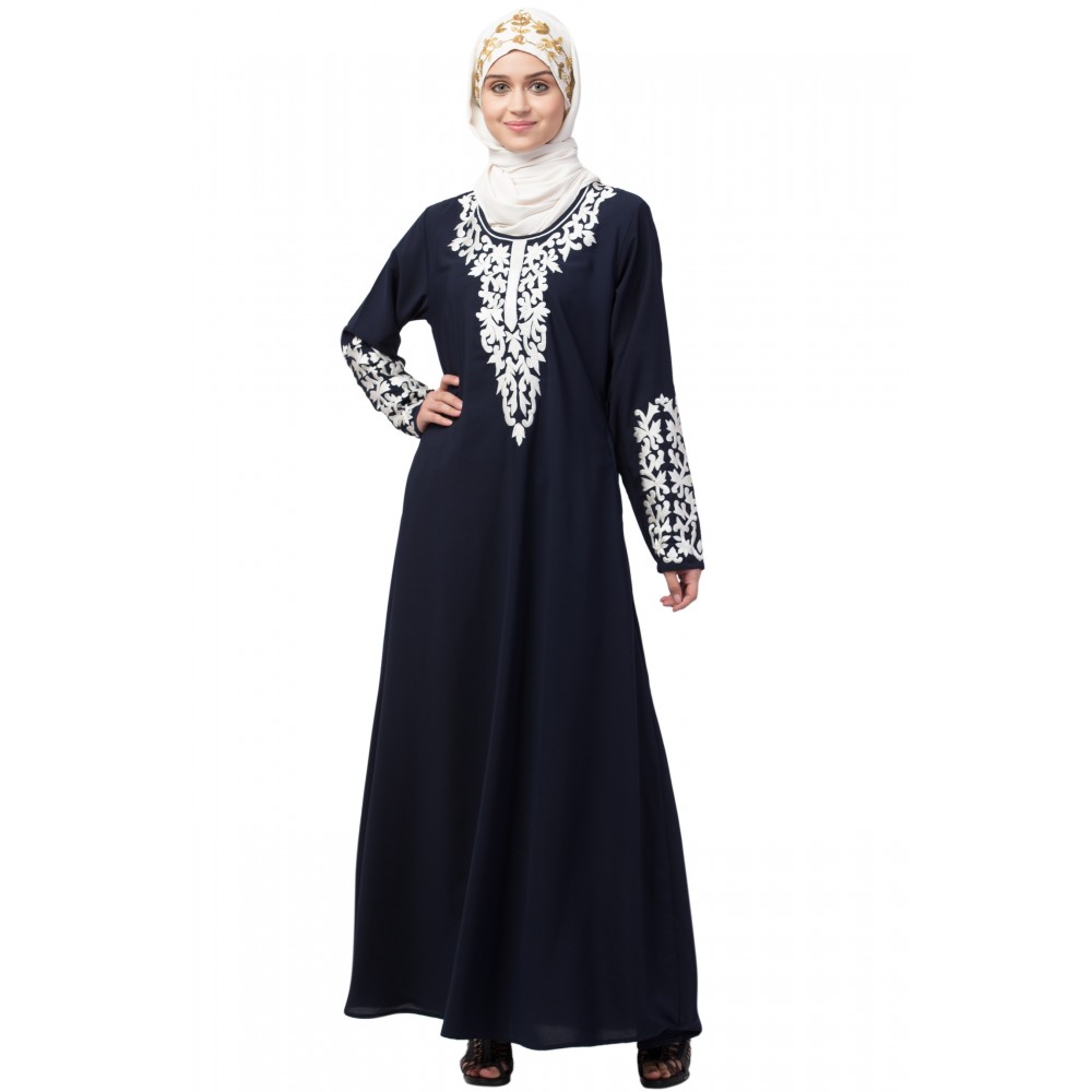 Nazneen Front and Sleeve Resham embroidered A line Abaya