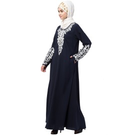 Nazneen Front and Sleeve Resham embroidered A line Abaya