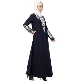 Nazneen Front and Sleeve Resham embroidered A line Abaya