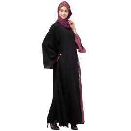 Nazneen Contrast Front & sleeve  Hand work Abaya