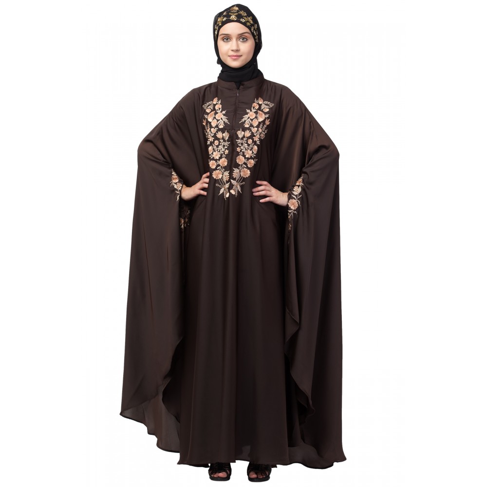 Nazneen Neck and Sleeve Embroidered Irani Kaftan