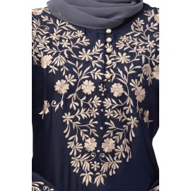 Nazneen Neck and Sleeve Resham Embroidered  A line Party Abaya