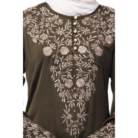 Nazneen Neck and Sleeve Resham Embroidered  A line Party Abaya