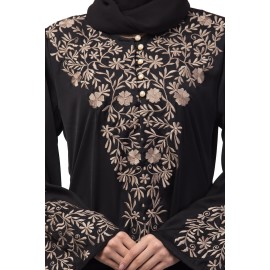 Nazneen Neck and Sleeve Resham Embroidered  A line Party Abaya