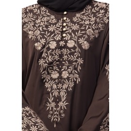 Nazneen Neck and Sleeve Resham Embroidered  A line Party Abaya