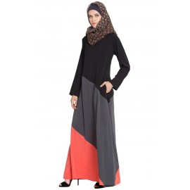 Nazneen Tricolor Asymmetrical Panels Abaya