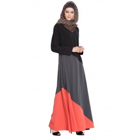 Nazneen Tricolor Asymmetrical Panels Abaya