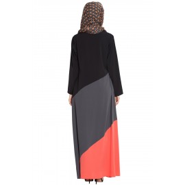 Nazneen Tricolor Asymmetrical Panels Abaya