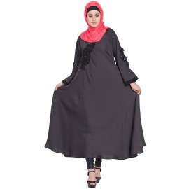 Nazneen Embroidered Patch Umbrella Grey Abaya