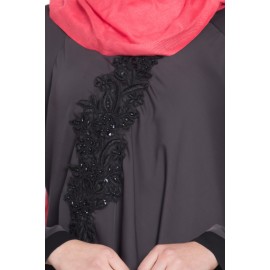 Nazneen Embroidered Patch Umbrella Grey Abaya