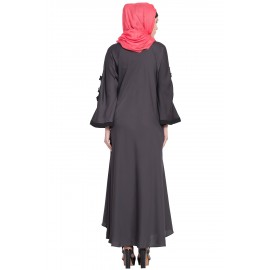 Nazneen Embroidered Patch Umbrella Grey Abaya