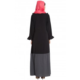 NAZNEEN Contrast Bottom Frilled Casual Abaya